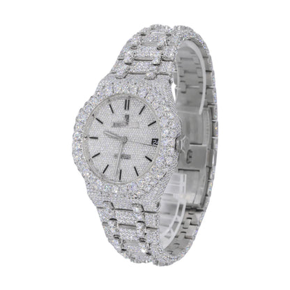 AP STAINLESS STEEL 41MM MOISSANITE DIAMOND WATCH 25CT STUDDED BAND - My Store