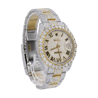 41MM MOISSANITE DIAMOND BIG STONE BEZEL TWO-TONE WATCH 22CT - My Store