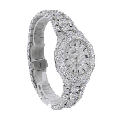 AP STAINLESS STEEL 41MM MOISSANITE DIAMOND WATCH 25CT STUDDED BAND - My Store