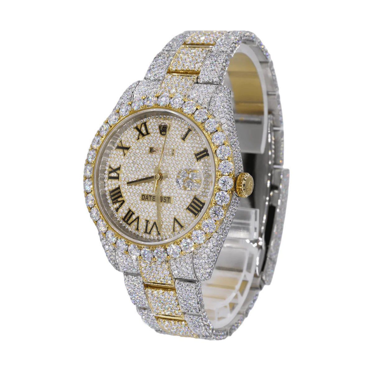 41MM MOISSANITE DIAMOND BIG STONE BEZEL TWO-TONE WATCH 22CT - My Store