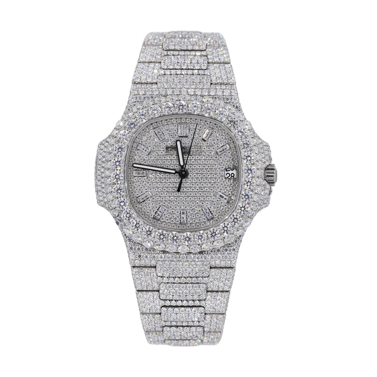 41MM VVS MOISSANITE DIAMOND TWO ROW STONE BEZEL WATCH 22CT - My Store