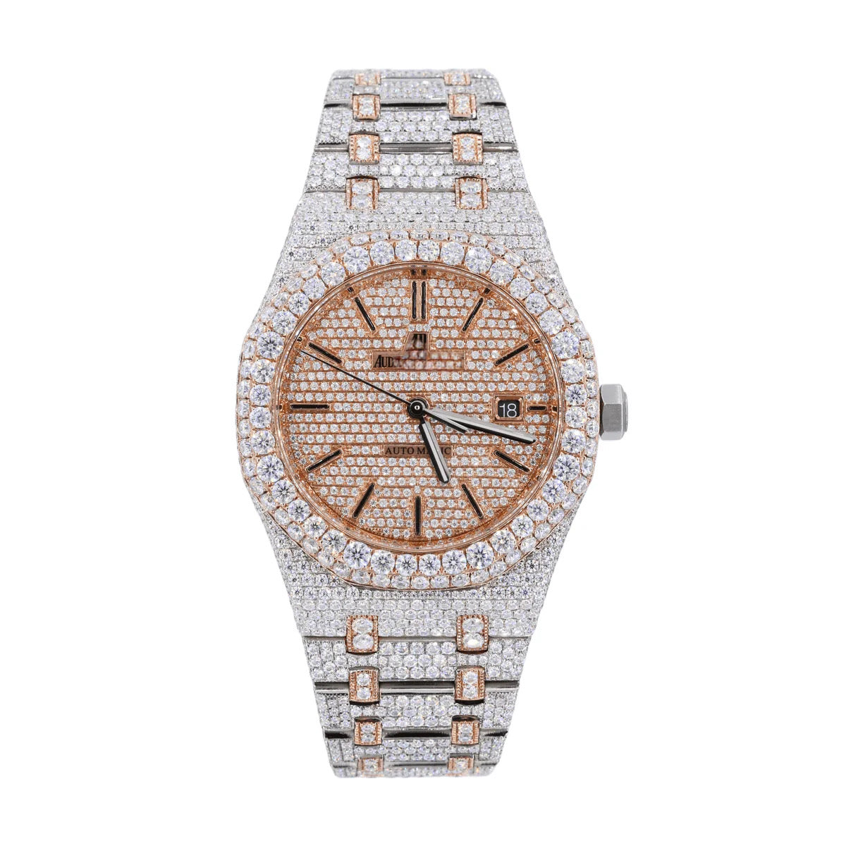 AP STAINLESS STEEL 41MM MOISSANITE DIAMOND WATCH 25CT WITH TWO-TONE OPTION