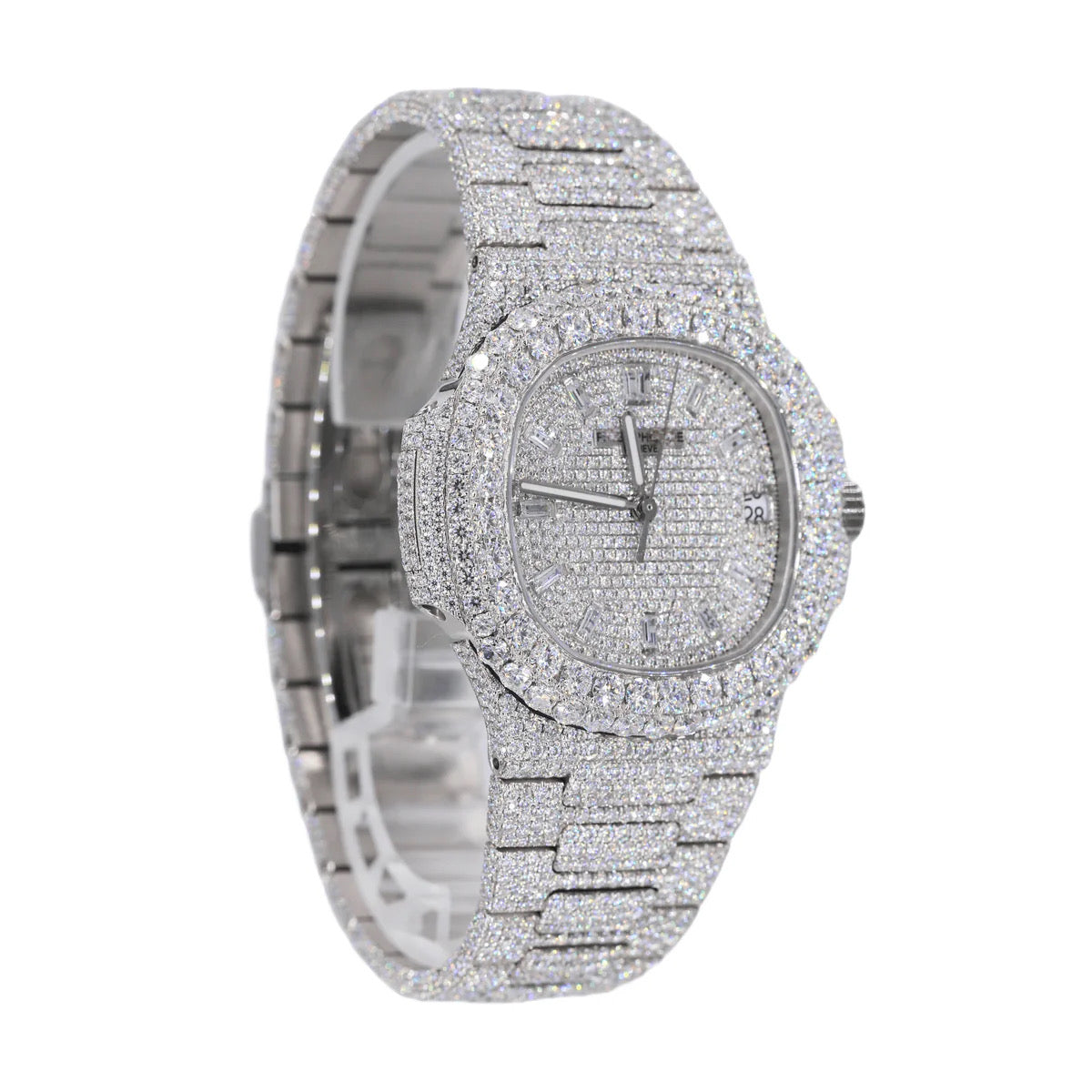 41MM VVS MOISSANITE DIAMOND TWO ROW STONE BEZEL WATCH 22CT - My Store