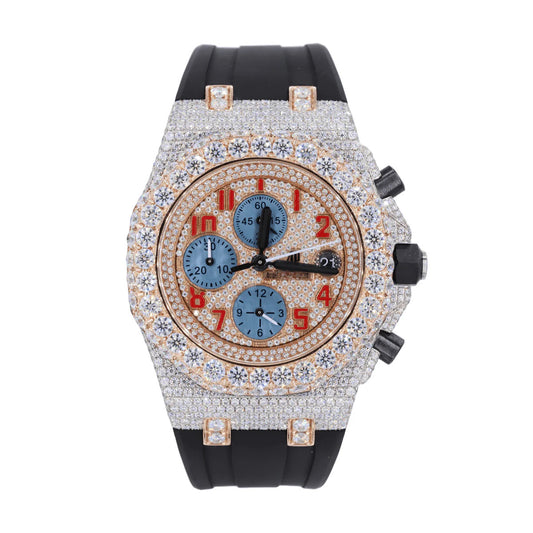 STAINLESS STEEL 41MM MOISSANITE DIAMOND WATCH 15CT - My Store