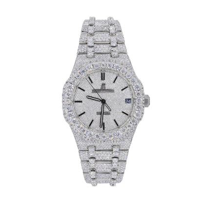 AP STAINLESS STEEL 41MM MOISSANITE DIAMOND WATCH 25CT STUDDED BAND - My Store